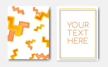 Geometrik desen mavi memphis zikzak öğeleri ve metin kopya alanı, mockup web online tasarım modern trendy afiş kavramı. Soyut minimalist memphis kapak sayfası, el ilanı, broşür şablonu