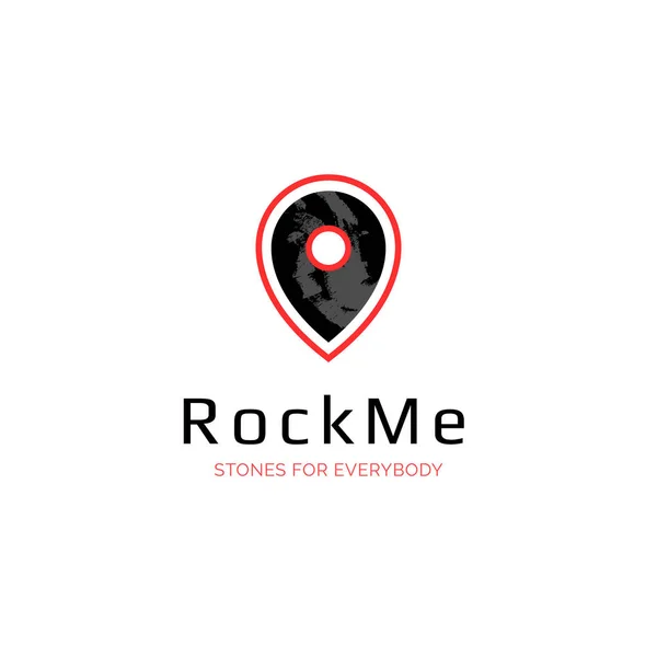 Logo dell'azienda lastra vettoriale con texture in marmo e pin mappa, modello di design simbolo del negozio di roccia, segno di marca elegante rosso e nero — Vettoriale Stock