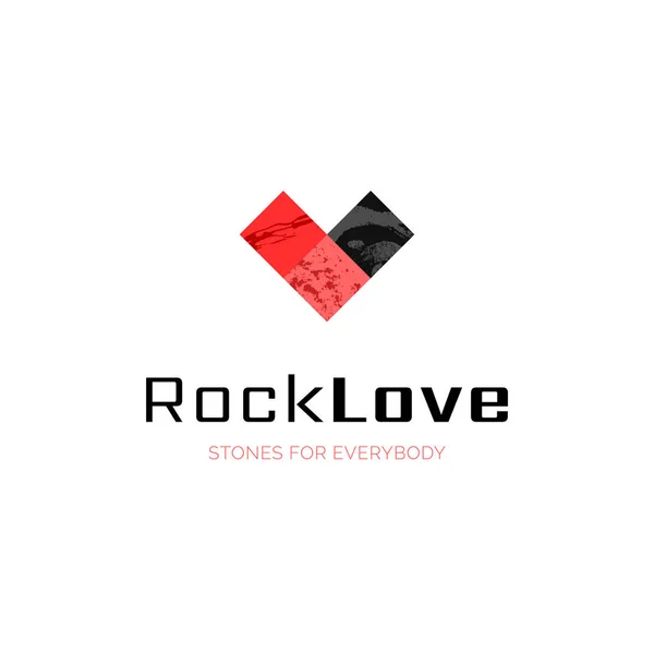 Vector three slabs logo with marble texture in the shape of heart, rock and gem company symbol design template, red and black elegant brand sign — Stock Vector