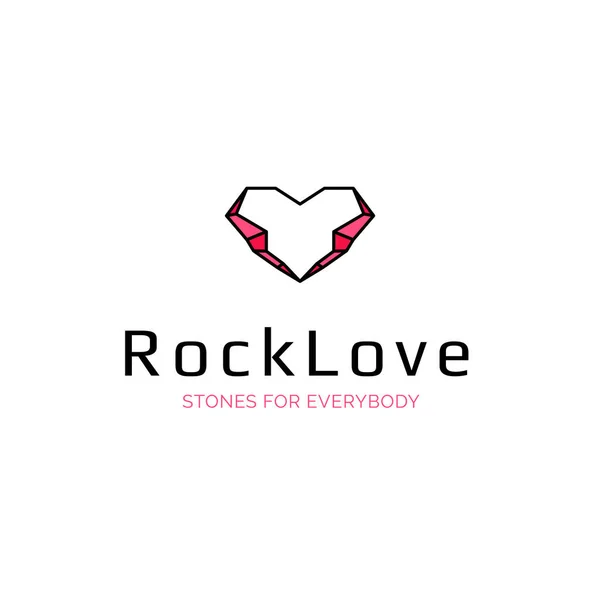 Vector rock slab logo in the shape of heart, rock and gem company symbol design template, red and black elegant brand sign, jewellery icon — Stock Vector