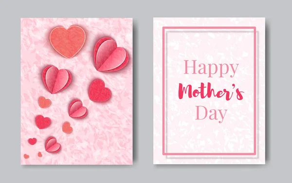 Muttertag moderne trendige Grußkarte Konzept-rosa Papier geschnitten Herzen auf Marmor-Hintergrund, Mockup-Banner entwerfen. Happy Mother Day Postkarte, Poster, Broschüre Vorlage — Stockvektor