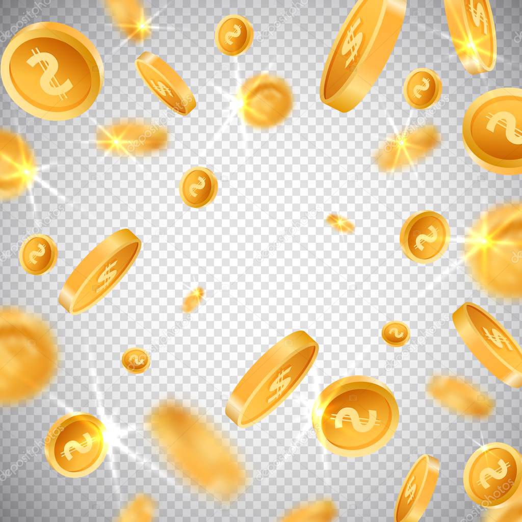 3d dollar gold coins explosion in realistic style,big win jackpot game casino concept on transparent background,business finance currency mockup banner design.Cash treasure icons,web online concept