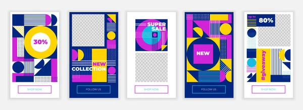 Creative abstract social media stories design template in geometric avant-garde style. Retro banner elegant set. Web templates for online networks for shop, blog and personal use. App screens — Stock Vector