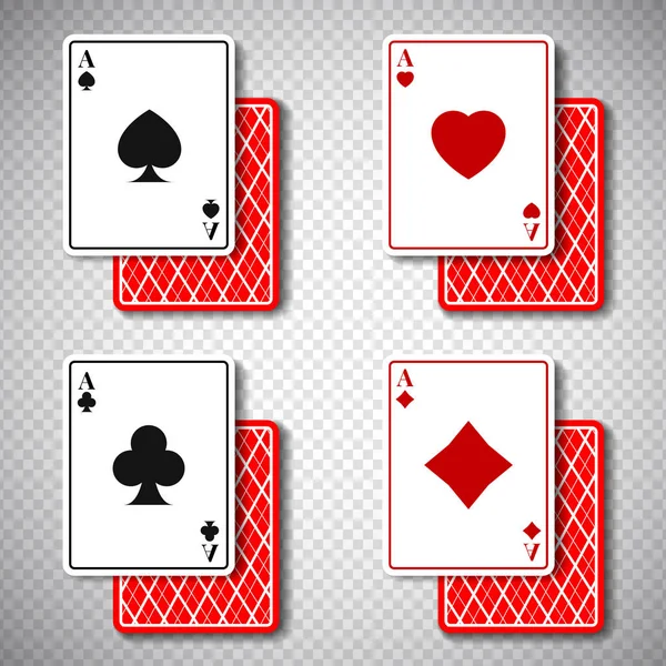 Holdem klasszikus póker kaszinó kártyák 4 ruhák a realista stílus, nagy win jackpot játék kaszinó koncepció átlátszó háttér. Üzleti szerencsejáték makett szórólap banner tervezés, web online koncepció — Stock Vector