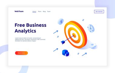 Hedef, iş analytics Web sitesi banner şablon ile izometrik sosyal pazarlama gradyan stilini tasarım konsepti