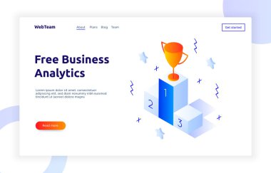 İzometrik sosyal pazarlama gradyan stilini tasarım konsepti, iş analytics Web sitesi banner şablon, iş kazanma ve başarı illüstrasyon