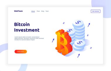 İzometrik bitcoin yatırım ve büyüme gradyan stilini kavramı, para ve Finans modern web afiş tasarlamak