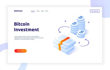 İzometrik bitcoin yatırım ve büyüme gradyan stilini kavramı, para ve Finans modern web afiş tasarlamak