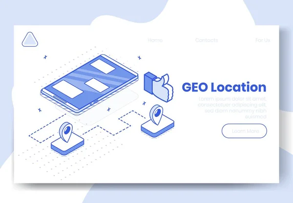 Digital isometric design concept set of GEO location app 3d icons.Isometricsocial marketing symbols-mobile phone,geo tags,thumb up on landing page banner web online concept,ready to use design — Stock Vector