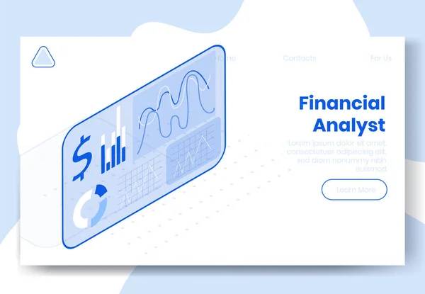 Conjunto de conceito de design isométrico digital do aplicativo analista financeiro 3d icons.Isometric análise de negócios análise financeira infográficos, gráficos, ícone de dólar, diagrama na página de destino banner web conceito on-line — Vetor de Stock