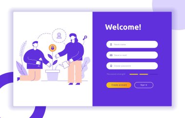 Oturum açma kullanıcı arabirimi Ux tasarım kavramları ve illüstrasyon büyük modern insanlar, gizlilik simgeler, giriş formları ile. Vektör Web sitesi kullanıcı arabirimi oturum açma, form şablonunu açın. Online web kayıt.