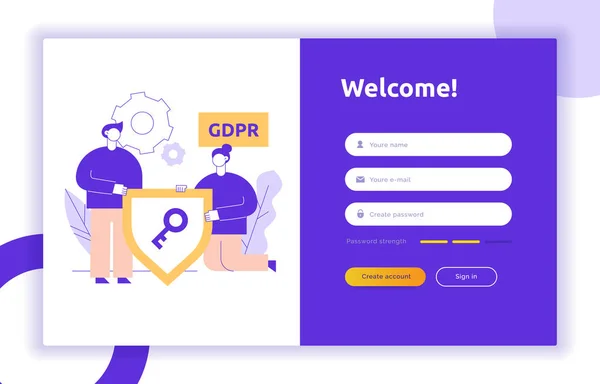 Login UI UX design concept and illustration with big modern people, privacy icons, inputs, forms. Vector website user interface sign in, sign up form template. Online web register. — Stock Vector