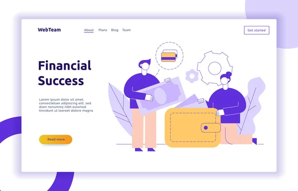 Vektor finance a obchodní strategie web banner šablony návrhu s muž a žena držící peněženku a peníze. Investice a finanční obrázek — Stockový vektor