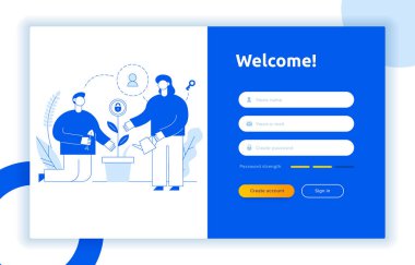 Oturum açma kullanıcı arabirimi Ux tasarım kavramları ve illüstrasyon büyük modern insanlar, gizlilik simgeler, giriş formları ile. Vektör Web sitesi kullanıcı arabirimi oturum açma, form şablonunu açın. Online web kayıt.