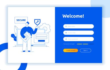 Oturum açma kullanıcı arabirimi Ux tasarım kavramları ve illüstrasyon büyük modern insanlar, gizlilik simgeler, giriş formları ile. Vektör Web sitesi kullanıcı arabirimi oturum açma, form şablonunu açın. Online web kayıt.