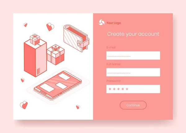 Dijital izometrik tasarım kavramı dizi online alışveriş teslim app 3d simgeleri, oturum açma kullanın, hesap, kayıt online formu oluşturmak hazır. Mali iş semboller, web sayfası kavramı alışveriş izometrik — Stok Vektör
