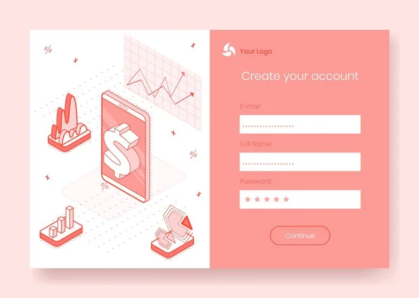 Digitales isometrisches Designkonzept Set von Finanzunternehmen mobile App 3D-Symbole, gebrauchsfertig anmelden, Konto erstellen, Registrierung online form.isometrische Finanzsymbole für Unternehmen, Internet-Seitenkonzept lizenzfreie Stockvektoren