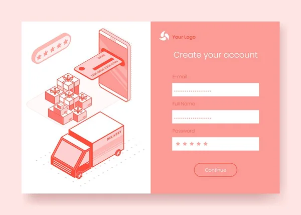 オンラインのデジタル等尺性デザイン コンセプト セット ショッピング アプリ 3 d アイコン、準備ができての記号を使用して、アカウント、オンラインの登録フォームを作成します。等尺性金融ビジネスのシンボル、インター ネット ページの概念 ストックベクター