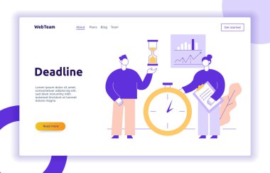 Vector takım çalışması ve iş stratejisi Web sayfası banner tasarım büyük modern düz hat insanlarla şablon. Son Tarih Illustration