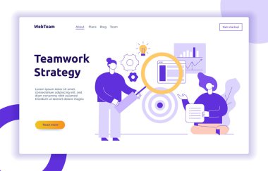 Vector takım çalışması ve iş stratejisi Web sayfası banner tasarım büyük modern düz hat insanlarla şablon. Planlama, finans Illustration