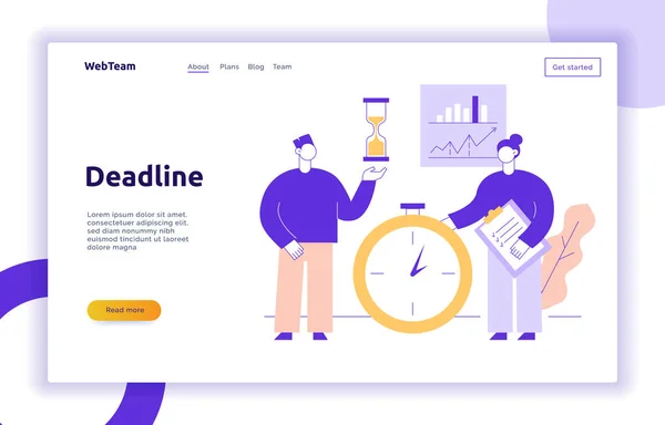ベクターチームワークとビジネス戦略 web ページバナー大きな現代のフラットラインの人々とデザインテンプレート。締切イラスト — ストックベクタ