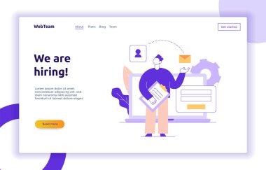 Vector takım çalışması ve iş stratejisi Web sayfası banner tasarım büyük modern düz hat insanlarla şablon. Biz işe alım illüstrasyon