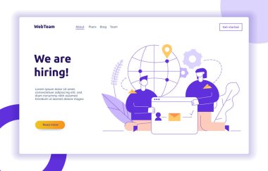 Vector takım çalışması ve iş stratejisi Web sayfası banner tasarım büyük modern düz hat insanlarla şablon. Biz işe alım illüstrasyon