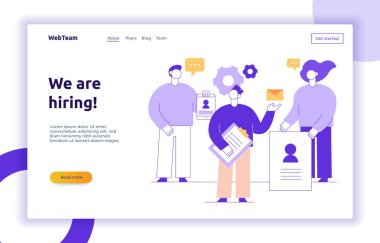Vector takım çalışması ve iş stratejisi Web sayfası banner tasarım büyük modern düz hat insanlarla şablon. Biz işe alım illüstrasyon