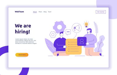 Vector takım çalışması ve iş stratejisi Web sayfası banner tasarım büyük modern düz hat insanlarla şablon. Biz işe alım illüstrasyon