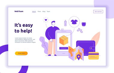 Büyük insanlar, kalp, toprak, gönüllü adam ile Vektör bağış hizmet afiş