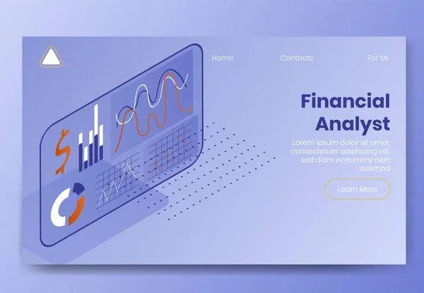 Conceito de design isométrico digital set-financial analyst app 3d icons.Isometric análise de negócios análise financeira infográficos, gráficos, ícone de dólar, diagrama na página de destino banner web online concept — Vetor de Stock