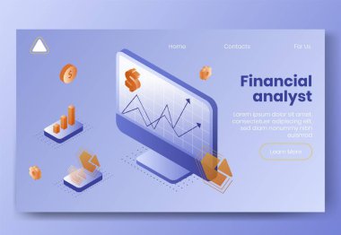 Dijital izometrik tasarım konsepti set-finans analisti uygulama 3d simgeleri. Isometric iş analizi finansal analizler bilgi grafikleri, grafikler, dolar paraları, iniş sayfası internet konsepti üzerinde diyagram