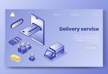 3d dağıtım uygulaması ikonlarının dijital izometrik tasarım seti. Isometric business finanse simgeleri, cep telefonu, kamyon arabası, banka kartı, iniş sayfası internet konseptinde paket kutuları.