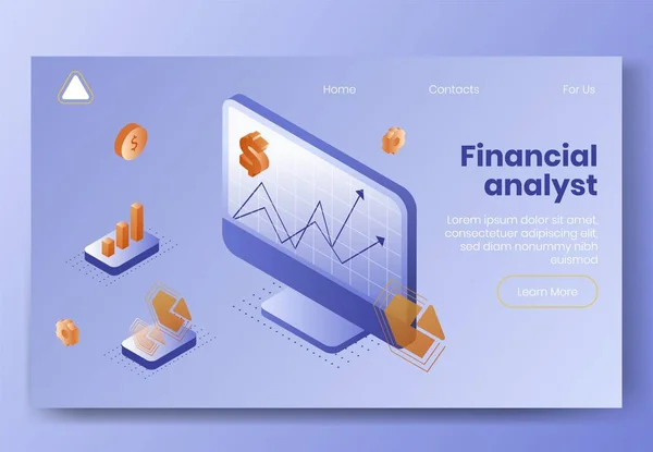 デジタルアイソメトリックデザインの概念セット金融アナリストアプリ3Dアイコン.アイソメトリックビジネス分析財務分析インフォグラフィック,グラフ,ドルコイン,ランディングページバナーの図オンラインコンセプト ベクターグラフィックス