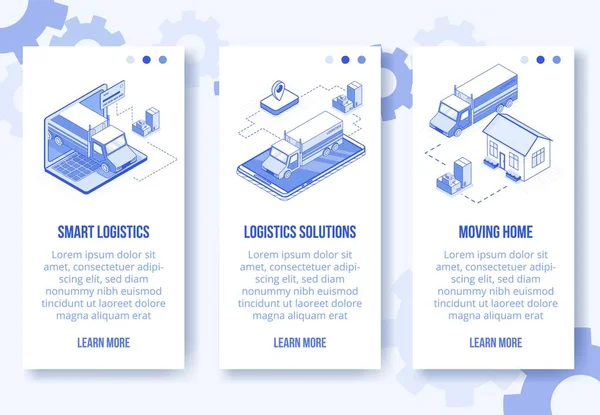 デジタルアイソメトリックデザインコンセプトセットオンライン物流、移動ホームサービスモバイルアプリ画面垂直バナー。アイソメトリックソーシャルビジネスアイコン-携帯電話、家庭、トラック、ボックス、銀行カード、ウェブオンラインコンセプト ロイヤリティフリーストックベクター