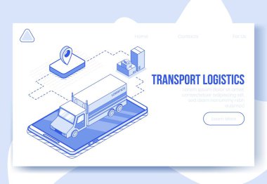 Ulaşım hizmeti uygulaması 3d simgelerinin dijital izometrik tasarım seti. İş finans sembolleri-izometrik araba kamyonu, paket kutuları, iniş sayfası internet konseptinde coğrafi etiket