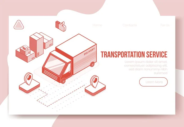 Ulaşım hizmeti uygulaması 3d simgelerinin dijital izometrik tasarım seti. İş finans sembolleri-izometrik araba kamyonu, paket kutuları, coğrafi etiketler, iniş sayfası internet konseptini parmakla göster — Stok Vektör