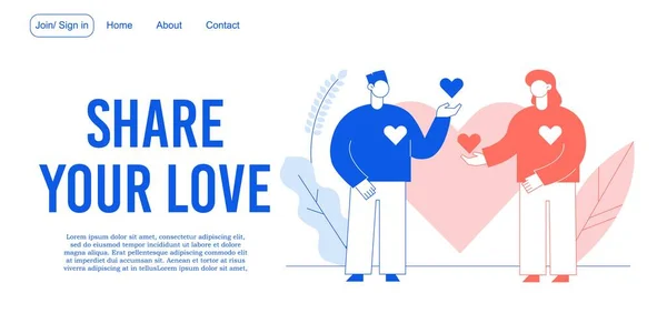 Share Love Relationship Creation Development Landing Page Online Dating Service — Stock Vector