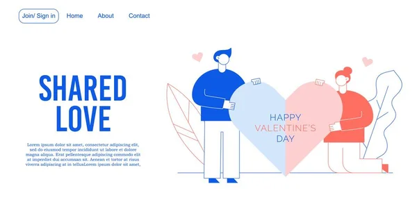 Diseño Landing Page Servicio Mensaje Amor Compartido San Valentín Felicitación — Vector de stock