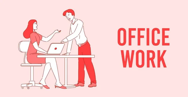 Lavoro Ufficio Manifesto Lavoro Squadra Efficace Produttivo Donna Collega Uomo — Vettoriale Stock