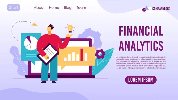 Analisi tendenze strategia finanziaria landing page concept — Vettoriale Stock