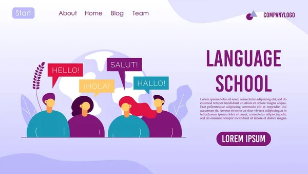Концепція лендінгової сторінки перекладацького агентства мовної школи — стоковий вектор