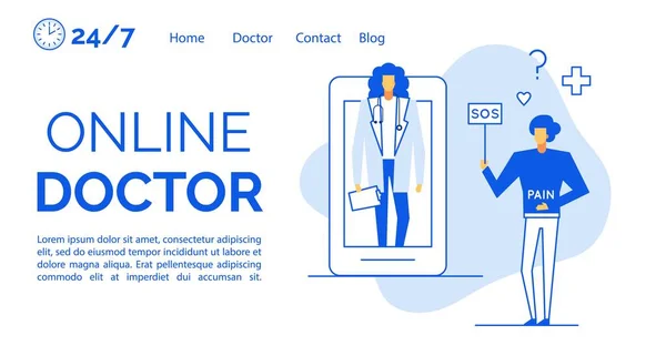 モバイルアプリケーションの概念を介してオンライン医師の相談 — ストックベクタ
