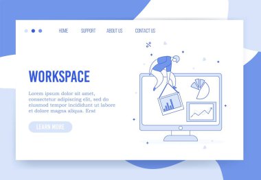 Sanal ofis çalışma alanı organizasyonu iniş sayfası kavramı