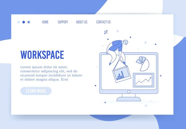 Espace de travail virtuel organisation concept de page de renvoi — Image vectorielle