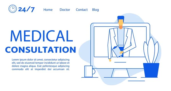 Remote Medicinsk Konsultation Behandling Landningssida Mall Telemedicin Vård Nätet Doktorn — Stock vektor