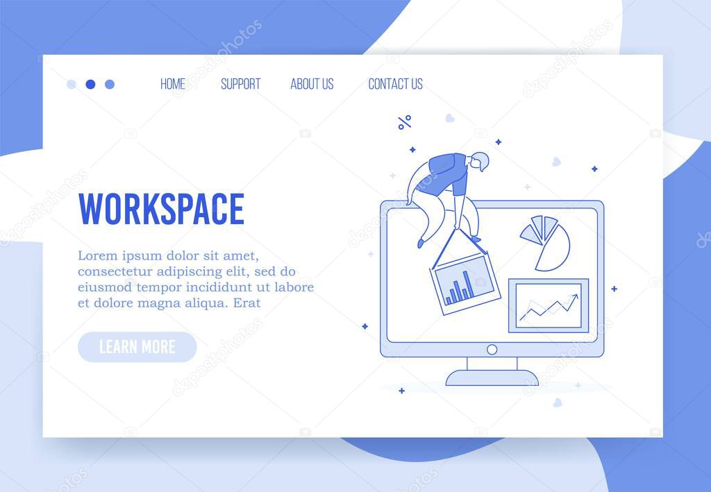 Virtual office workspace organization landing page concept