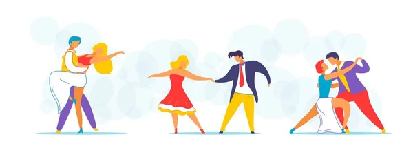 Tanzende flache Cartoon-Figuren im Web-Banner — Stockvektor