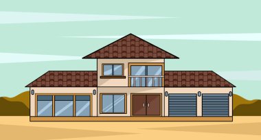 Beyaz arka plan konseptinde yeni normal tarz ev. Çizgi film tasarımında vektör çizimi. Pankart, poster, web sitesi, inşaat, bina.