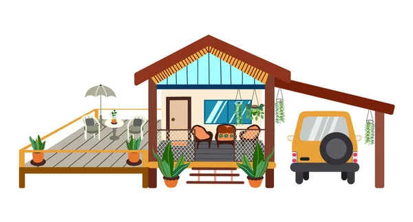 Conceito Casa Madeira Asean Tailândia Estilo Casa Subúrbio Ilustração Vetorial —  Vetores de Stock